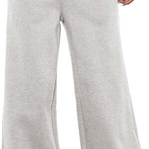 Light Grey Women's Fleece-Lined Wide Leg High Waist Sweatpants with Pockets for